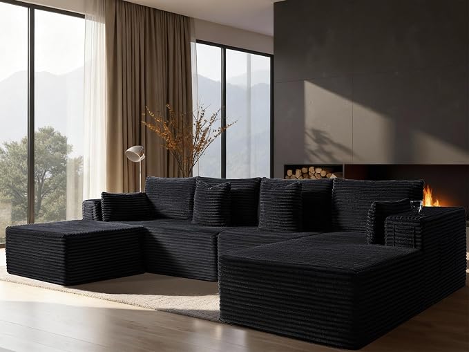 138" Cloud Sectional Couch, Comfort U Shaped Boneless Couch by VYUXWO