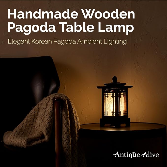 Antique Alive Traditional Korean Wood Lamp | Handmade Asian Oriental Table - Image 7