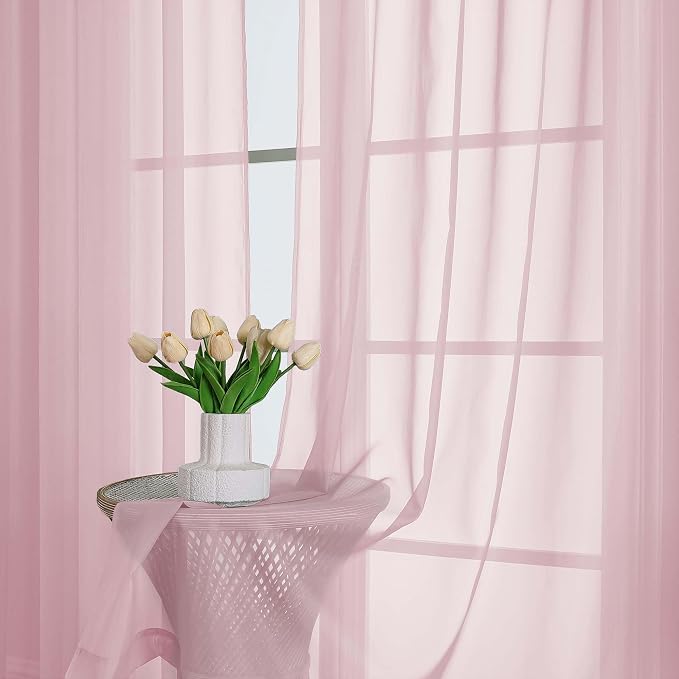 OWENIE Sheer Blush Curtains 108 Inches Long - Image 8