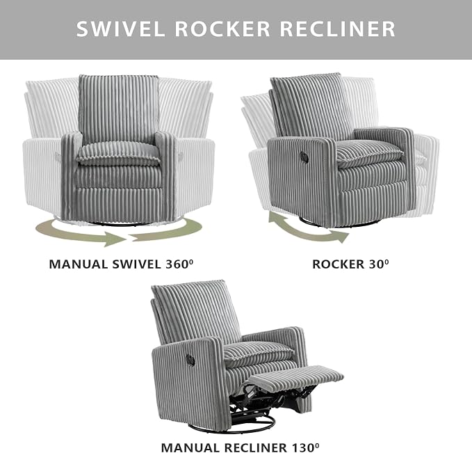 Oxford Baby Uptown Upholstered Glider Recliner Rocking Chair 360° Swivel - Image 3