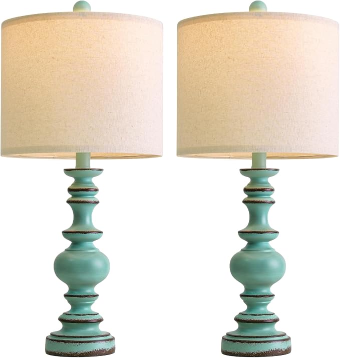 BOBOMOMO 24" Farmhouse Table Lamps Set of 2 – Distressed Teal Lamps - Image 7