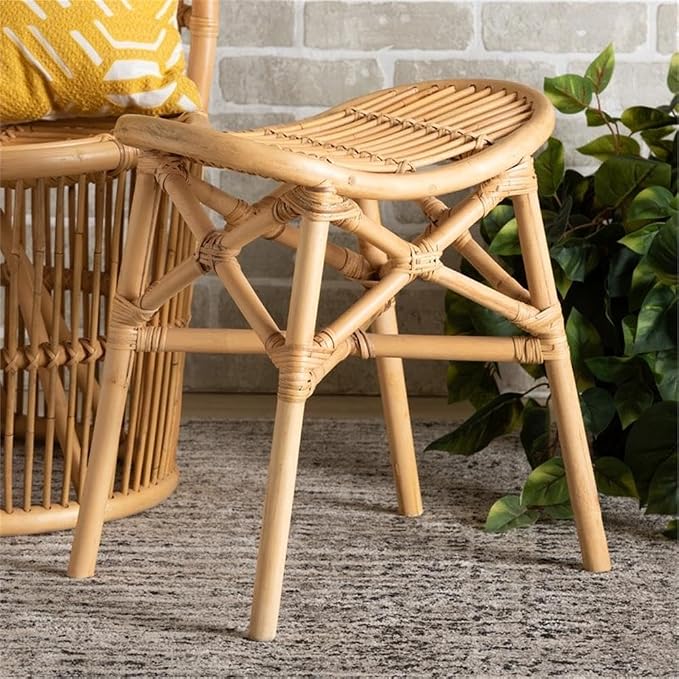 Baxton Studio Elgon Modern Bohemian Natural Brown Rattan Footstool - Image 4