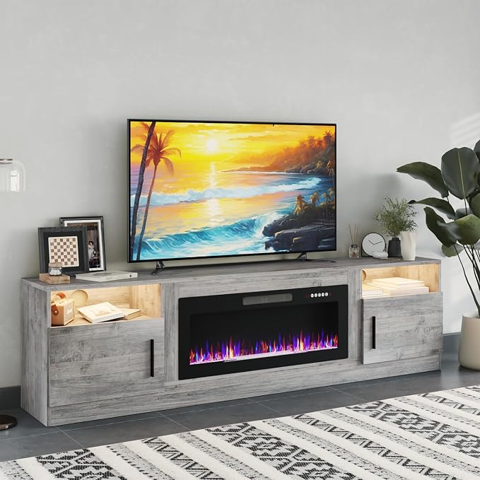 PRETZI Fireplace TV Stand with 36" Fireplace Up to 90" TVs, Remote Control by PRETZI