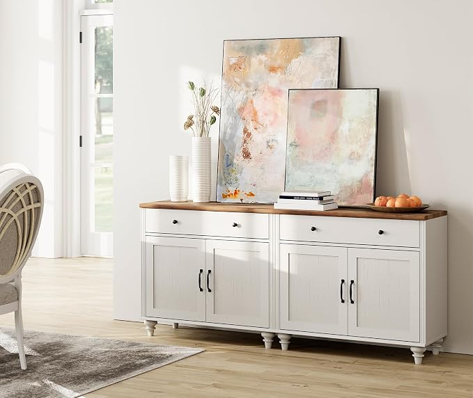 WAMAPT Buffet Cabinet with 4 Doors and 2 Drawers, Large Coffee Bar Table Wood - Image 3