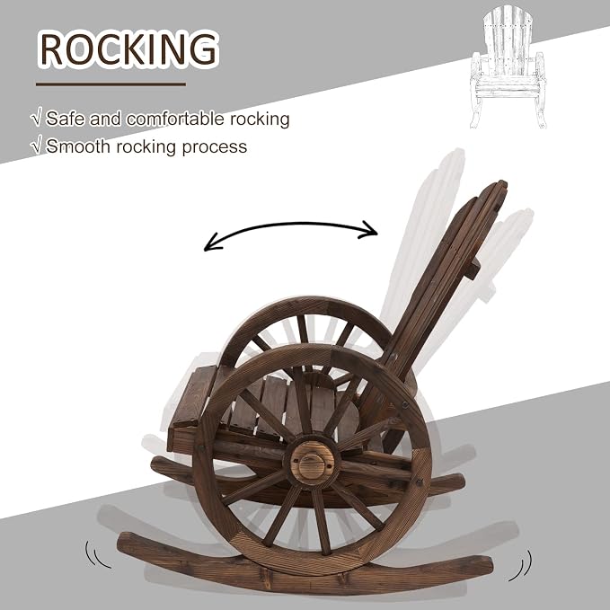Outsunny Wooden Rocking Chair, Adirondack Rocker Chair w/Slatted Design and - Image 4