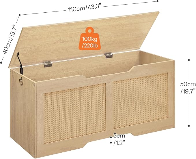 HOOBRO Storage Bench, 43.3" Toy Box, Rattan-Like Storage Chest, Sturdy Entryway - Image 3