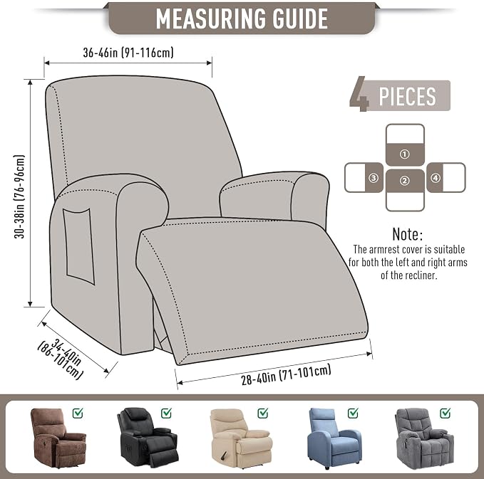 TAOCOCO Oversized Recliner Chair Covers, 1 Seater Streach Recliner Covers Soft - Image 4