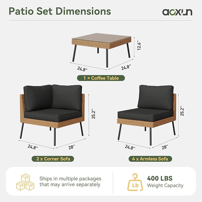 Aoxun Patio Furniture Set, 7 Piece Outdoor Sectional Sofas - Image 7