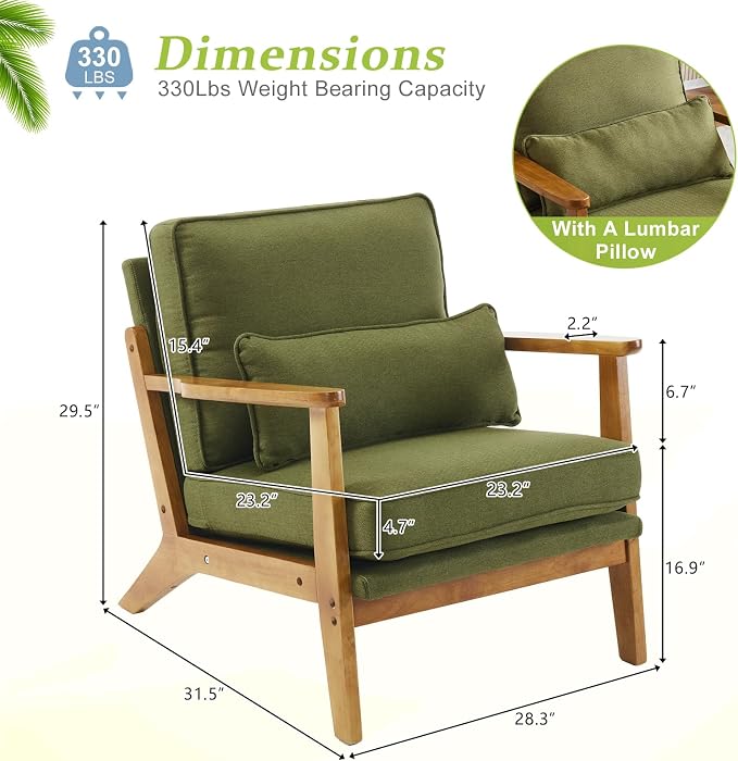 VINGLI Solid Wood Wide Armrests Accent Chair Set of 2, Upholstered Mid Century - Image 2