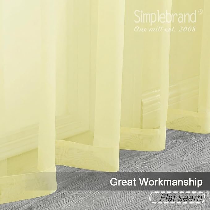 Simplebrand Light Yellow Sheer Curtains 84 Inches Long, Light Filtering Rod - Image 9