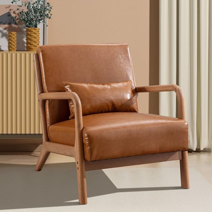 INZOY Mid-Century Modern Accent Chair Set of 2, PU Leather Reading Armchair - Image 8