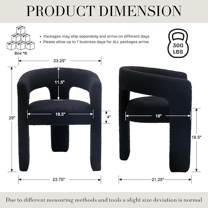 Black Dining Chairs Set of 6, Upholstered Sherpa Barrel Chairs - Image 2
