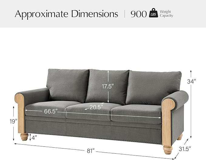 EcoHarbor Living 3-Seater Couch, Stripe 81" Mid-Century Modern Upholstered Sofa - Image 2