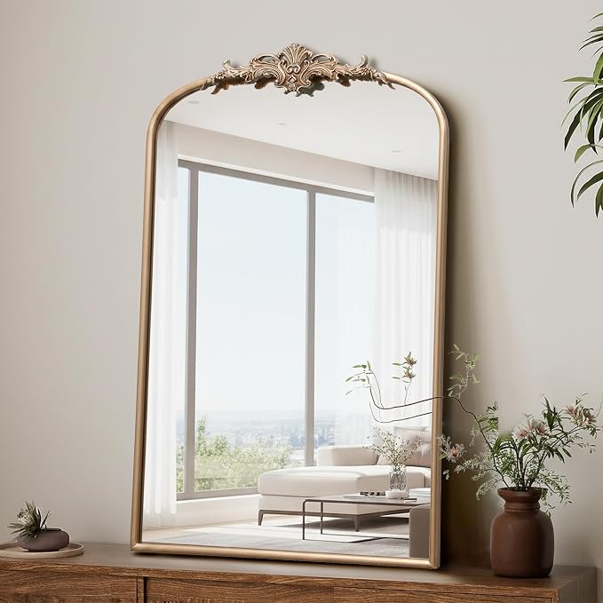 Besdomus Large Antique Wall Mirror: 24"x36" French Arched Champagne Gold - Image 3