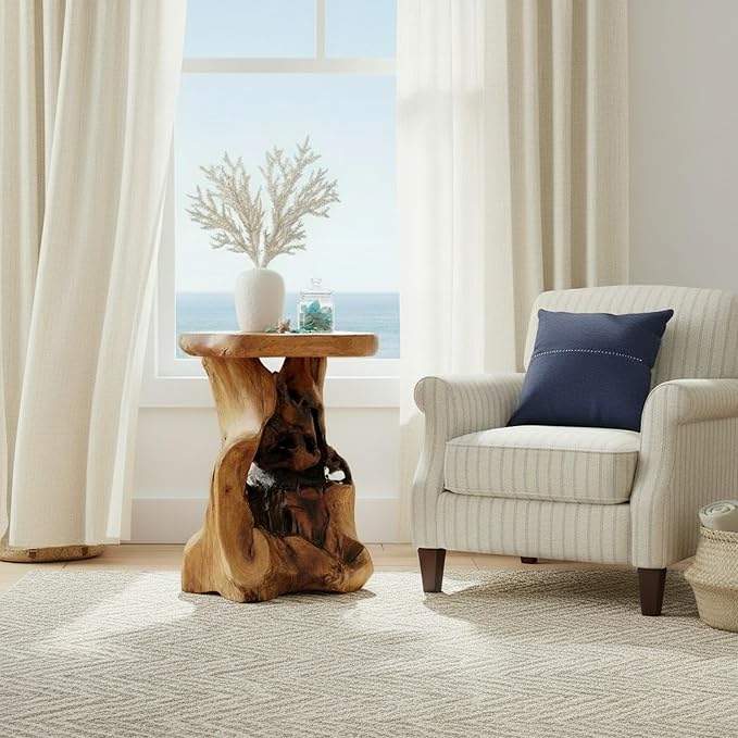 WELLAND Natural Tree Stump Stool, Live Edge End Table, Natural Edge Accent Table - Image 6