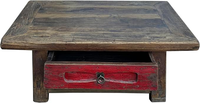 Chinese Vintage Rustic Wood Brown Drawer Low Kang Table Display Stand AJK241 - Image 5
