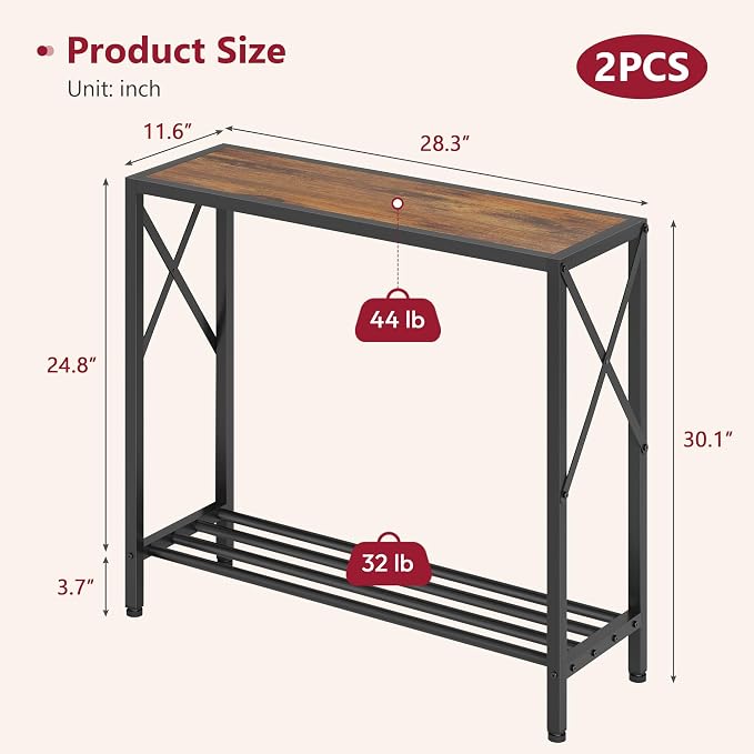 Tajsoon 2PCS Console Table, 2 Tier Small Hallway Table, Narrow Sofa Table - Image 3