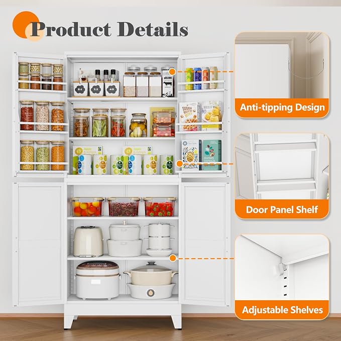 GAIOUS 74.8" Tall Metal Food Cabinet, Storage Cabinets - Image 4