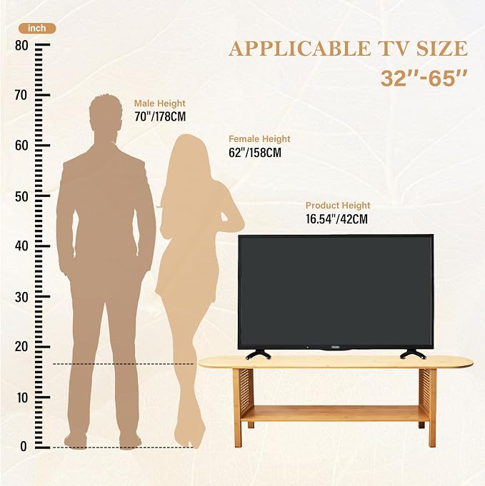 Tiita TV Stand with Storage for TVs up to 65'', Bamboo TV Console Entertainment - Image 5