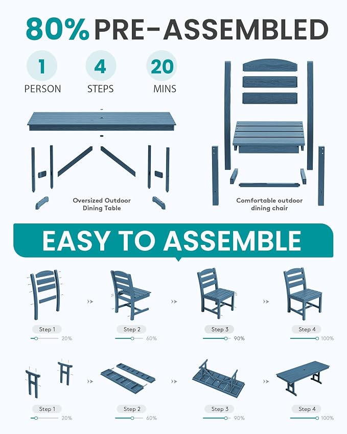 SERWALL Outdoor Armless Dining Chairs Set of 2, All-Weather HDPE Patio Chair - Image 8