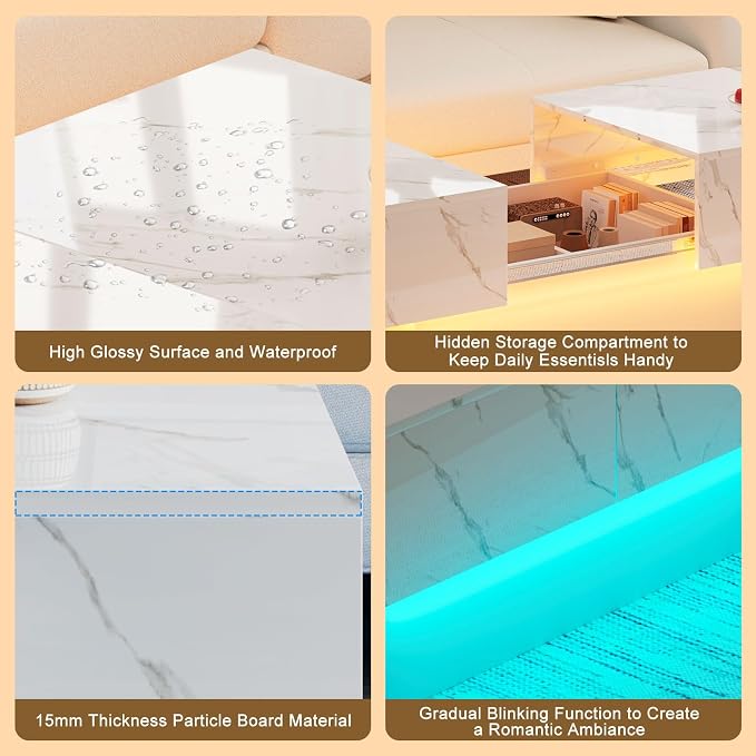HedoAjim White Marble LED Coffee Table - Image 11