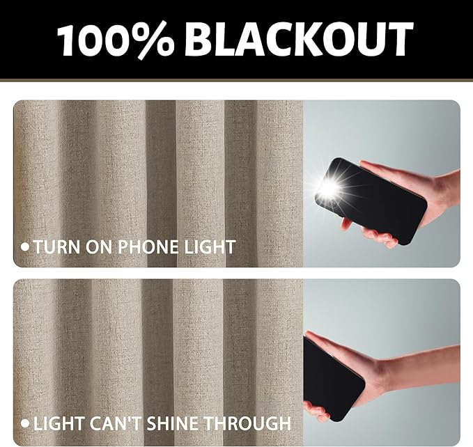 Yakamok Natural Linen Curtains 100% Blackout 63 Inches Long, Room Darkening - Image 2