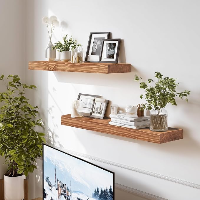 24x8x1.6 inch Floating Shelves Set of 2 – Solid Wood Rustic Oak Wall Mounted - Image 6