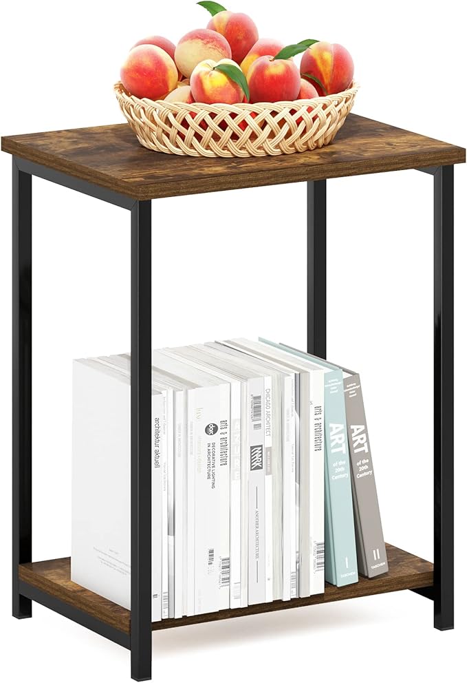 Furinno Simplistic Metal Frame End Table, Amber Pine by Furinno-FitsYourSpaceFitsYourBudget