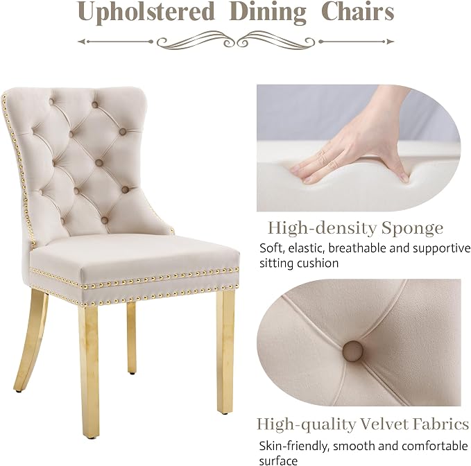 KCC Velvet Dining Chairs Set of 2, Upholstered High-end Tufted Dining Chair - Image 3