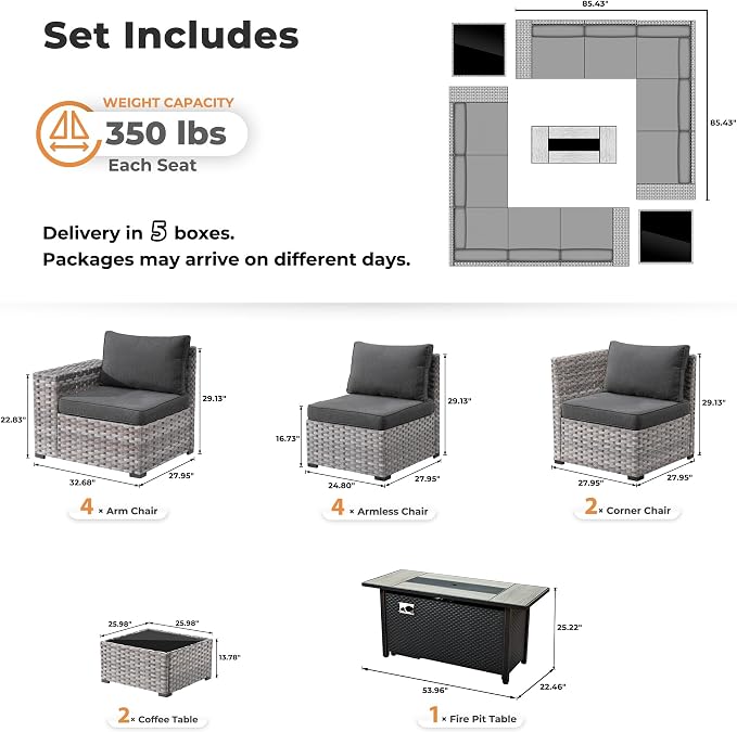 ovios 13 Pieces Patio Furniture Set, Outdoor Wicker Sectional Sofa - Image 8