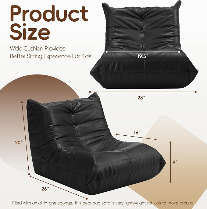 Hobestluk Small Bean Bag Chair Lazy Floor Sofa, Memory Foam Fireside Sofa - Image 2