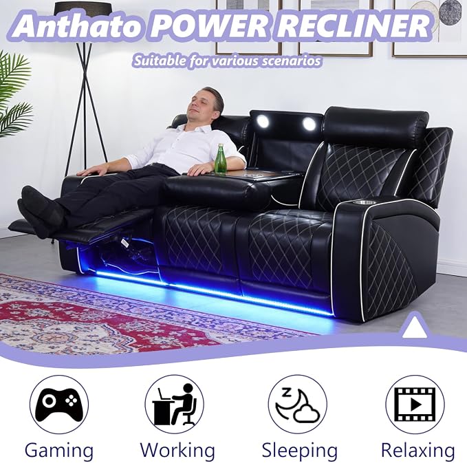 Power Recliner Sofa Couch, Living Room Furniture Sets, Breathing Leather - Image 4