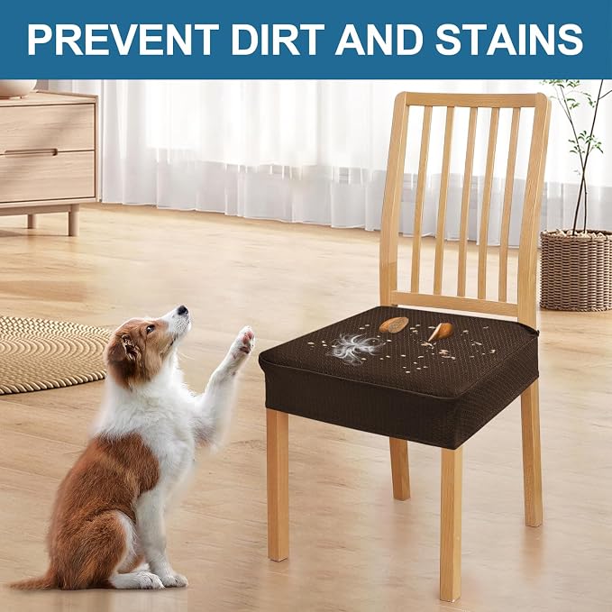 Smiry Waterproof Seat Covers for Dining Room Chairs Set of 4, Stretch Jacquard - Image 6