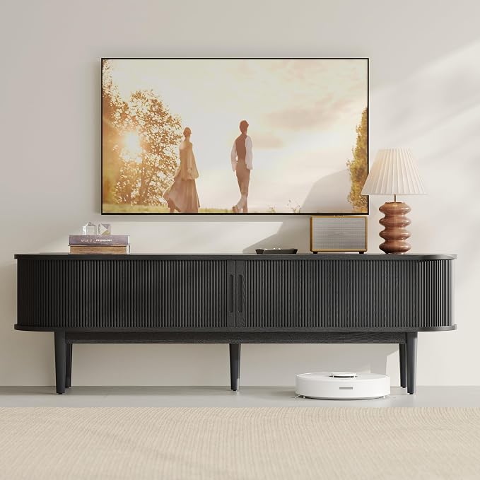LINSY HOME 70" Fluted TV Stand for TVs up to 80 Inch, Mid Century Modern by LINSYHOME