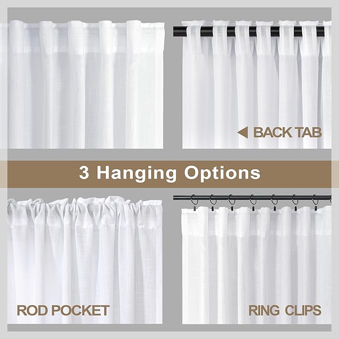 Pitalk White Linen Curtains 36 Inch Wide - Image 5