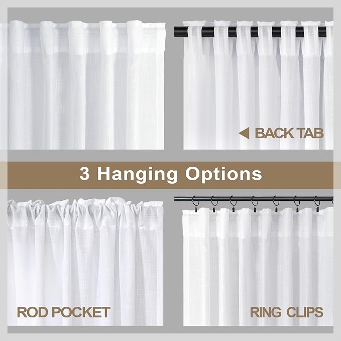 102 Inch Curtains White Linen Drapes - Image 5
