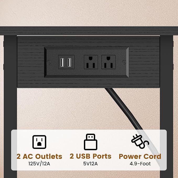 Asgolion Tall End Table with Charging Station, Skinny Nightstand with USB Ports - Image 6