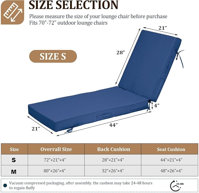 72x21x4in Lounge Cushions for Outdoor Furniture, Outdoor Lounge Chair Cushions - Image 2