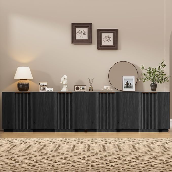 Brafab Buffet Cabinet, Wood Fluted Credenza by Brafab
