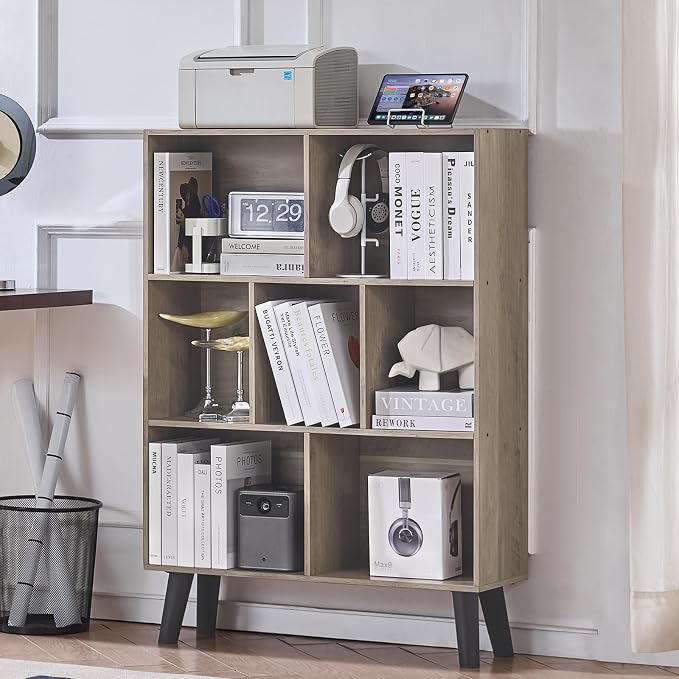 LEYAOYAO Cube Bookshelf 3 Tier Mid-Century Retro Grey Modern Bookcase by LEYAOYAO-Findtheshiningpointofyourideallife%EF%BC%81