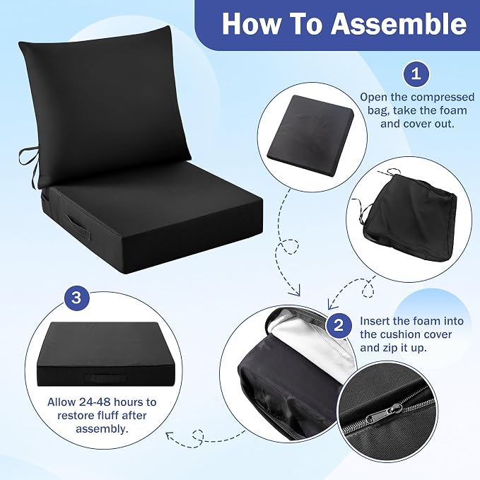 IASEAHK Outdoor Seat Cushion Set, Waterproof & Fade Resistant Patio Chair - Image 8