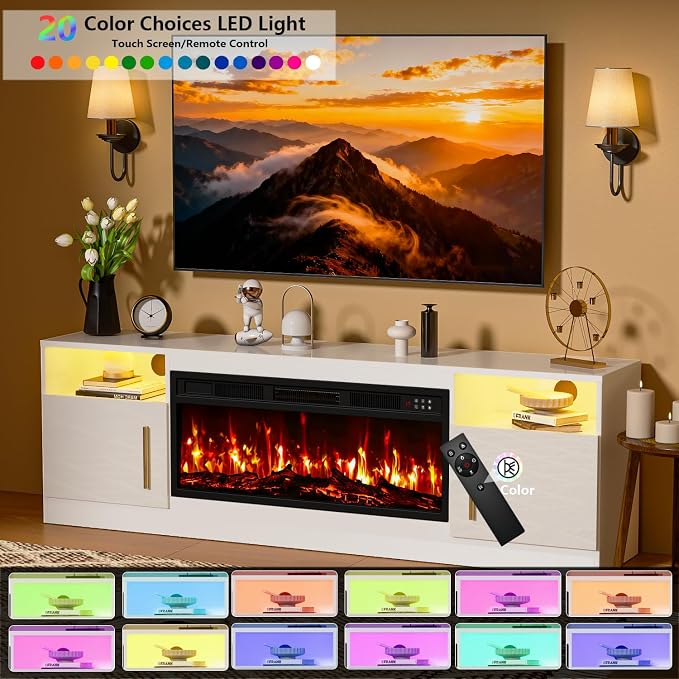 PRETZI Fireplace TV Stand with 36" Fireplace Up to 80" TVs, Remote Control - Image 5