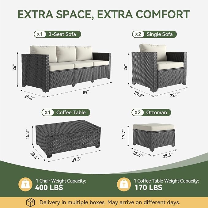 Aoxun 8 Piece Outdoor Patio Furniture Set 7 Seats, Outdoor Sectional - Image 9
