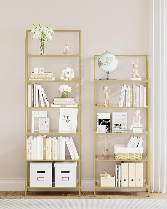 Hzuaneri Bookcase Bookshelf, Tempered Glass Arched Bookshelf - Image 8