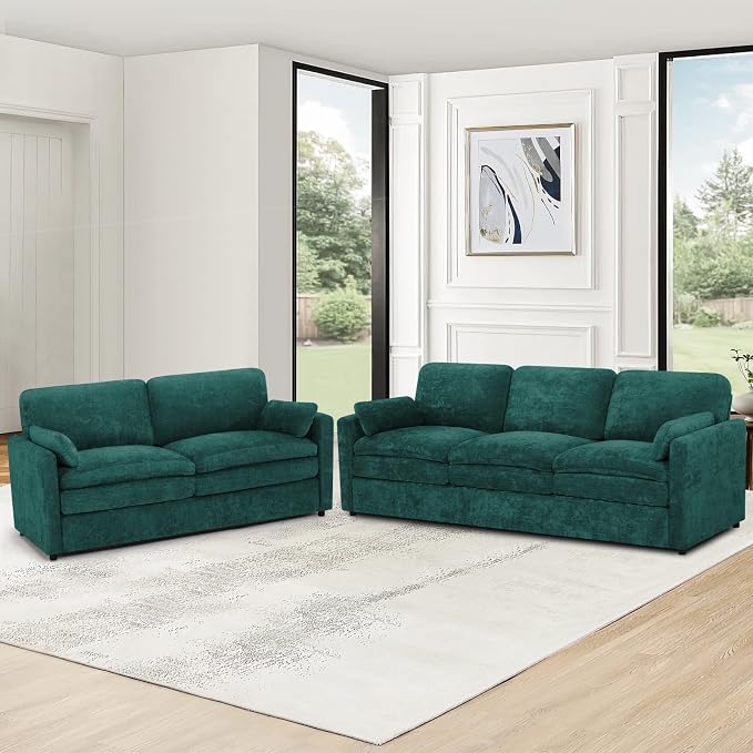 Classic Chenille Sofa Set with 2 Extra Armrest Pillows, Loveseat and 3-Seat - Image 6