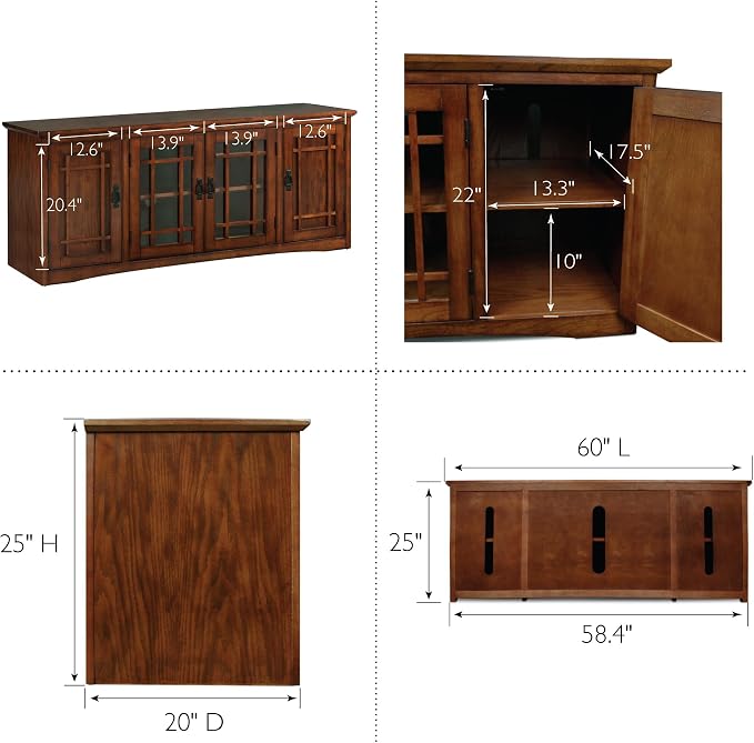 Leick Home 82360 Solid Wood Mission Oak Four Door TV Stand - Image 9