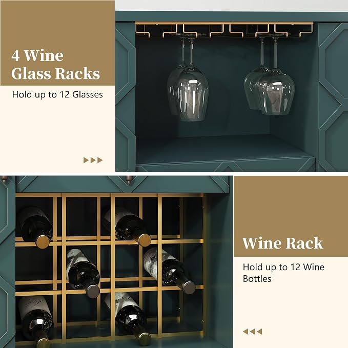 Modern Bar Cabinet with Drawer, Liquor Cabinet with Wine Glass Racks and Shelves - Image 6