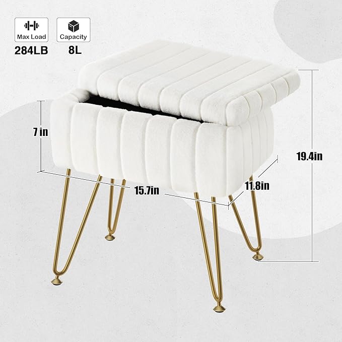 Greenstell Vanity Stool Chair Faux Fur - Image 3