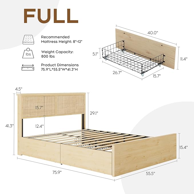 Brafab Natural Rattan Full Size Bed Frame - Image 2