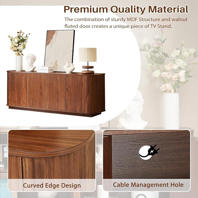64'' Fluted TV Stand for TVs up to 75'', Modern Long Media Console - Image 6